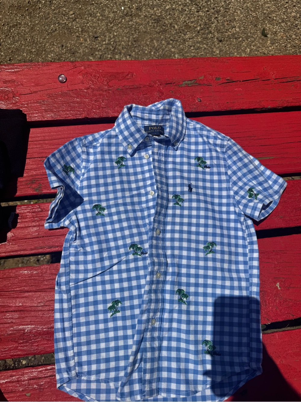Polo by Ralph Lauren Blue Gingham Short-Sleeve Shirt with Palm Embroidery